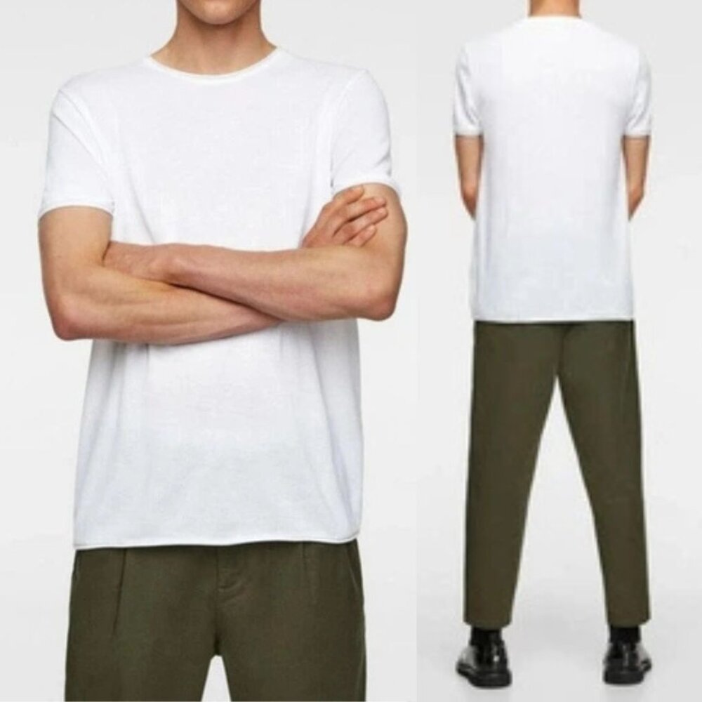 Zara - Men's Basic Knit Tee Regular Fit SS T-Shirt 4231/450 | Large | White